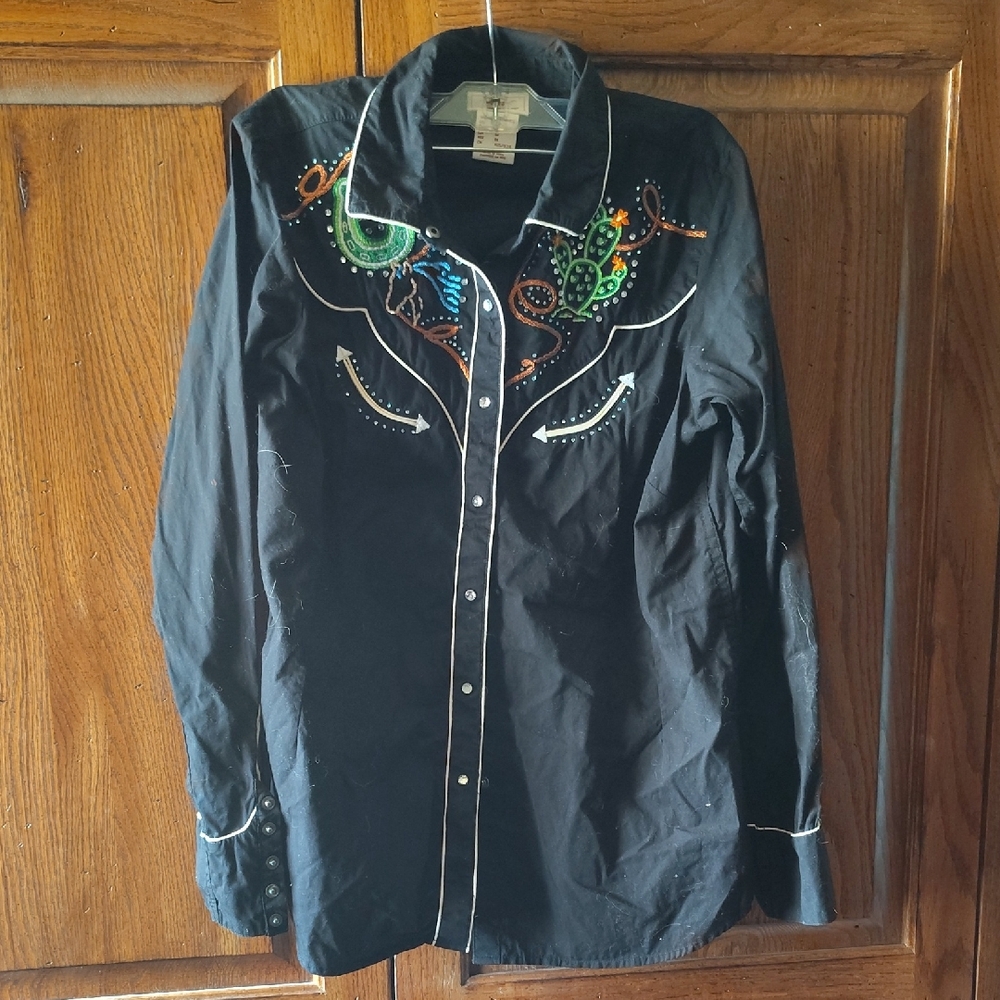 Black Embroidered Western Shirt